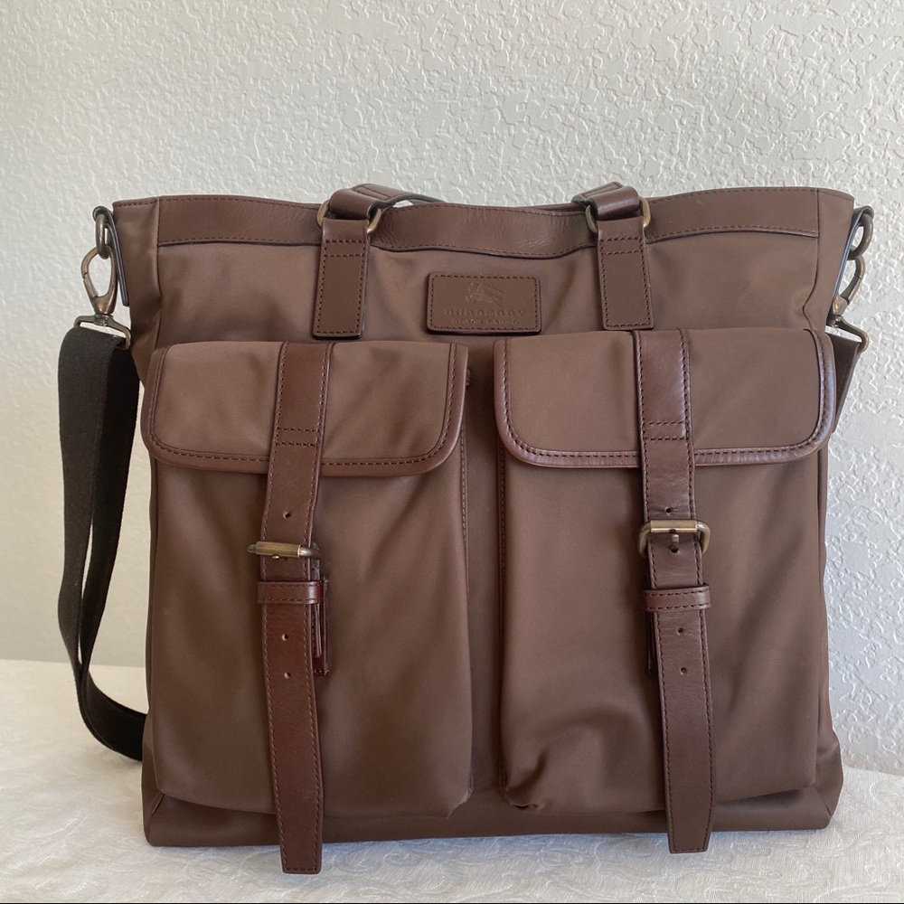 Burberry brown front pocket nylon tote bag